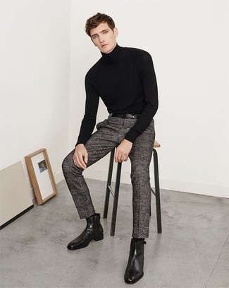 Grey Wool Windowpane Plaid Trousers