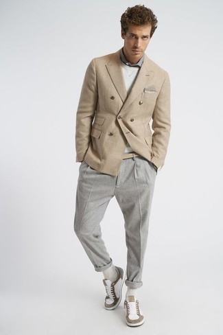Skinny Fit Double Breasted Marled Suit Jacket