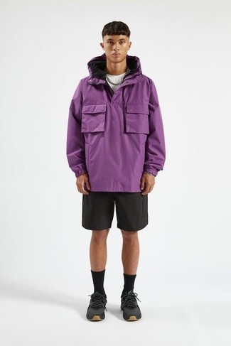 Anyway Snap Front Hooded Coachs Jacket