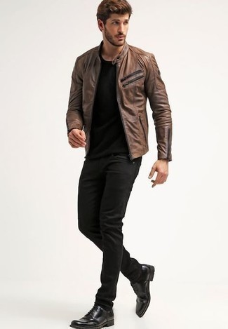 Burnish Leather Jacket With Inset Pkts