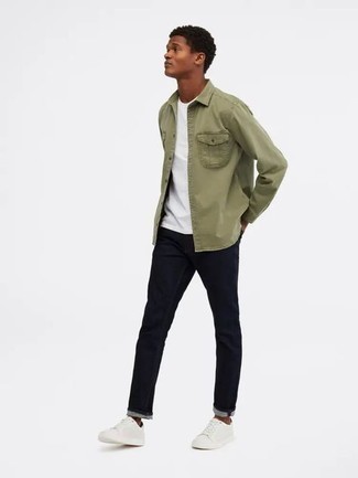 Slim Fit Long Sleeve Shirt With Pocket In Green