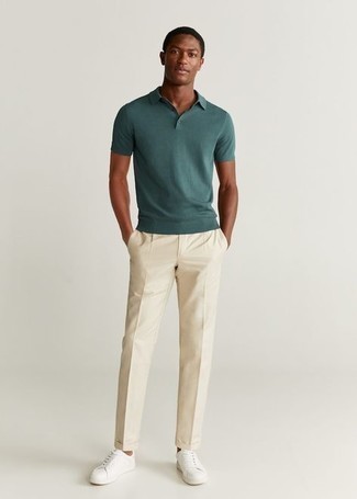 Short Sleeve Snap Placket Pique Polo Shirt Green