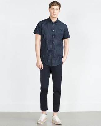 Brand Shirt In Short Sleeve With Double Polka Dot Print