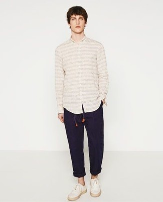 Plus Oversized Oxford Shirt With Black Tape Detail In White
