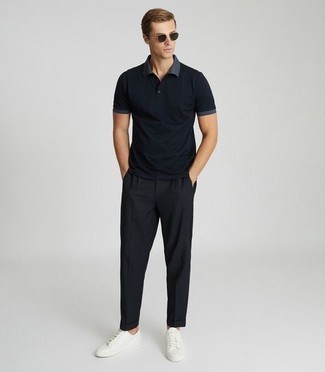 Watford Jacquard Short Sleeve Cotton Polo In Navy At Nordstrom