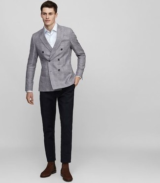 Black And Grey Double Breasted Blazer