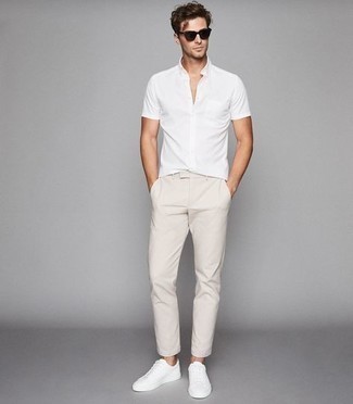 Skinny Shirt In White With Grandad Collar