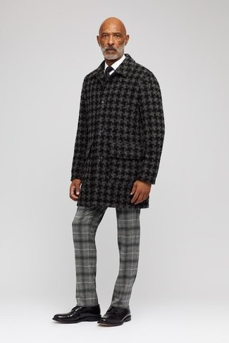 Grey Wool Houndstooth Oversized Double Melton Coat