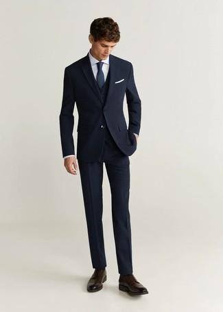 Portfolio Blue Sharkskin Vested Slim Fit Suit