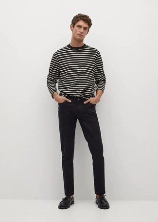 Stripe Pattern Panelled Long Sleeve T Shirt
