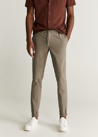 Brand Shirt In Khaki With Revere Collar And Short Sleeves
