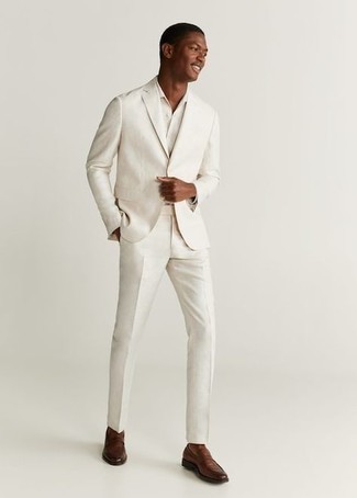 Portfolio White Solid Linen Blend Slim Fit Suit
