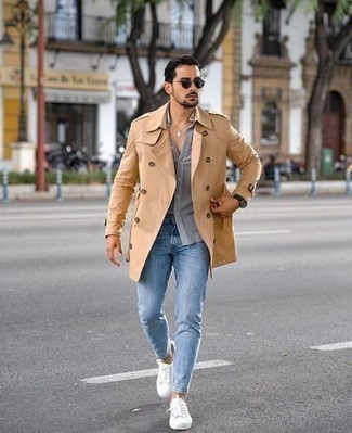 Wool Mix Trench Coat In Camel