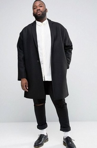 Black Wool Rich Belted Overcoat
