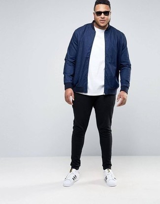 Mix Material Bomber Jacket Blue