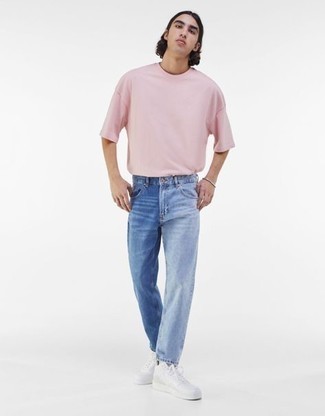 Faded Effect Straight Leg Jeans