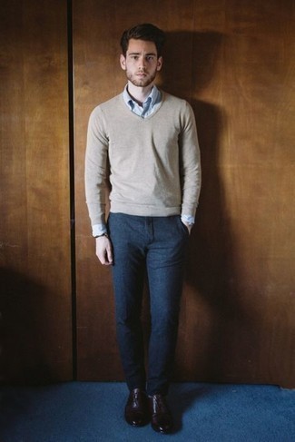 Clayer Solid V Neck Sweater