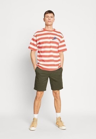 Red And White Cotton Quinton Striped Short Sleeve Tee