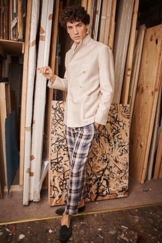 Oversize Tapered Leg Check Flannel Pants In White Multi At Nordstrom
