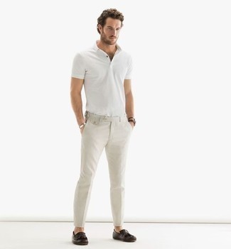 Short Sleeve Linen Henley Shirt Linen White
