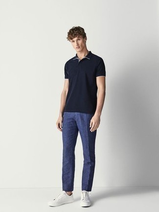 Navy Washed Linen Trousers
