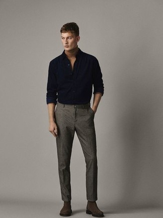 Gray Double Cloth Straight Leg Trousers