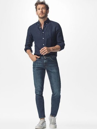 Straight Fit Selvedge Harrison Wash Denim Jeans Blue