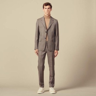Check Two Piece Wool Suit Tan