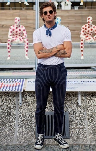 Tapered Smart Trousers In Navy Stripe