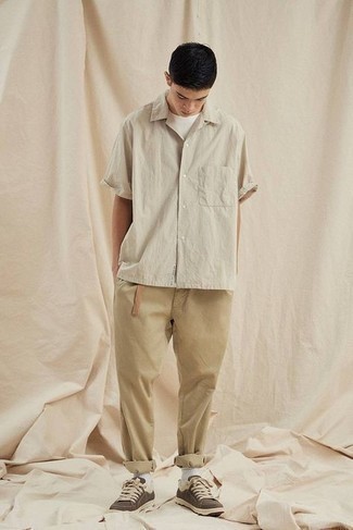 Tapered Trousers In Tan With Side Tape