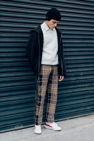 Burgundy Check Ankle Cut Trousers