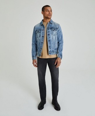 Denim Jacket With Cut Off Sleeve In Mid Wash