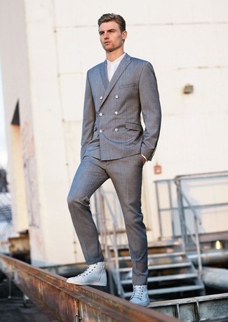 Trim Fit Grey Wool Suit Dark Grey Solid 48r