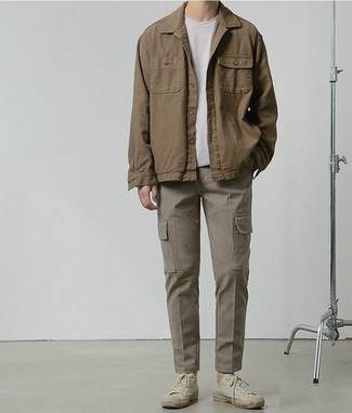 Cotton Stretch Cargo Pants Taupe