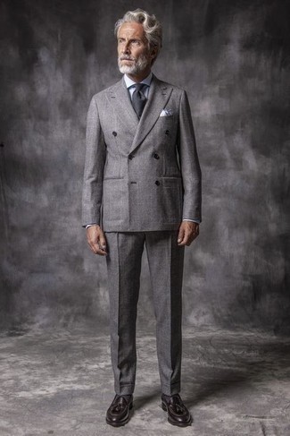 Solid Wool Two Button Suit Pearl Gray