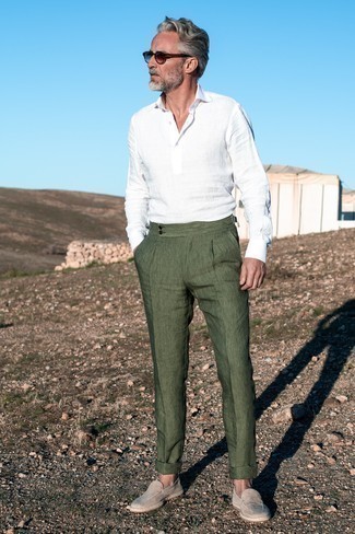 Green Slim Fit Cotton And Linen Blend Suit Trousers