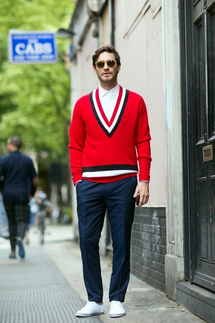 How to Wear a Red V-neck Sweater (32 looks) | Men's Fashion