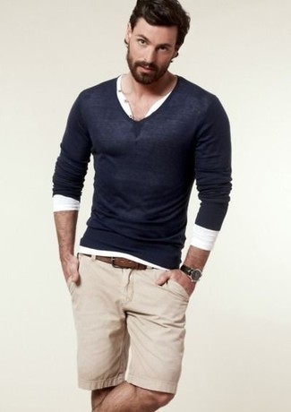 Knitted Cotton V Neck Sweater