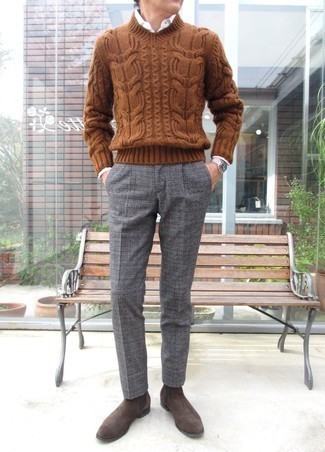 Brown Knit Double Heart V Neck