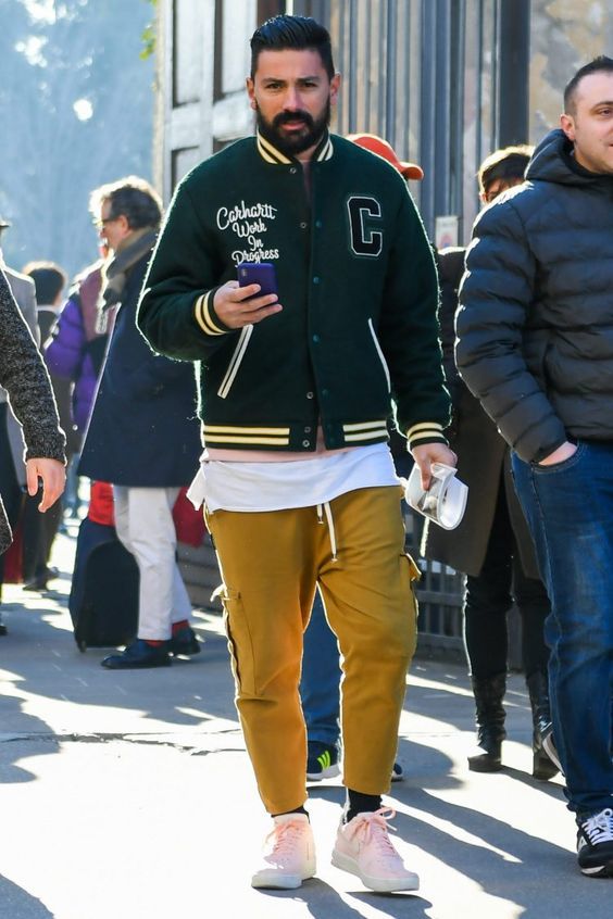 Green and Yellow Varsity Letterman Jacket-Style Sweatshirt — BORIZ