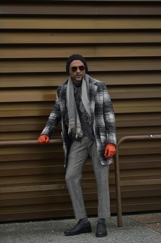 Charcoal Plaid Overcoat Outfits After 40: 
