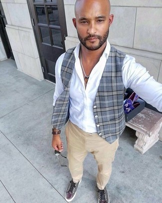 Grey Check Single Breasted Vest