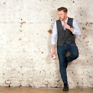 Slim Waistcoat In Charcoal Wool Mix With Pocket Details