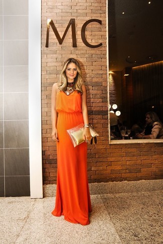 Orange Embellished Maxi Dress Outfits: 