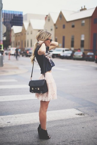 Beige Lace Skater Skirt Outfits: 