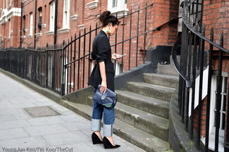 Navy Leather Clutch Casual Outfits: 
