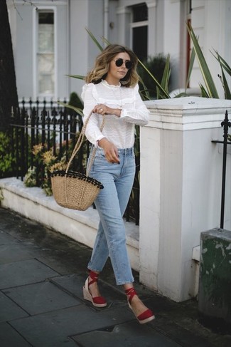White Ruffle Long Sleeve Blouse Summer Outfits: 