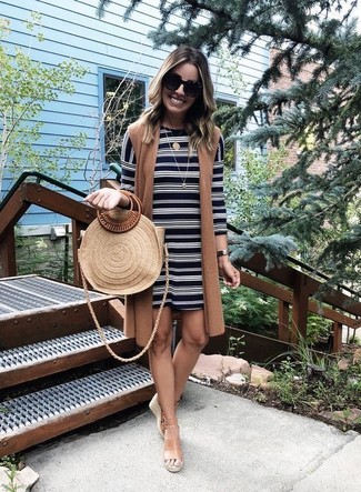 Black and White Horizontal Striped Shift Dress Outfits: 