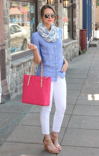 White and Blue Print Scarf Outfits For Women: 