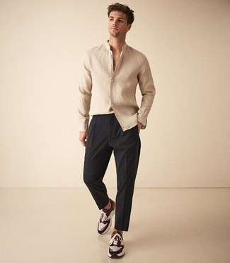 Tan Long Sleeve Shirt Outfits For Men: 